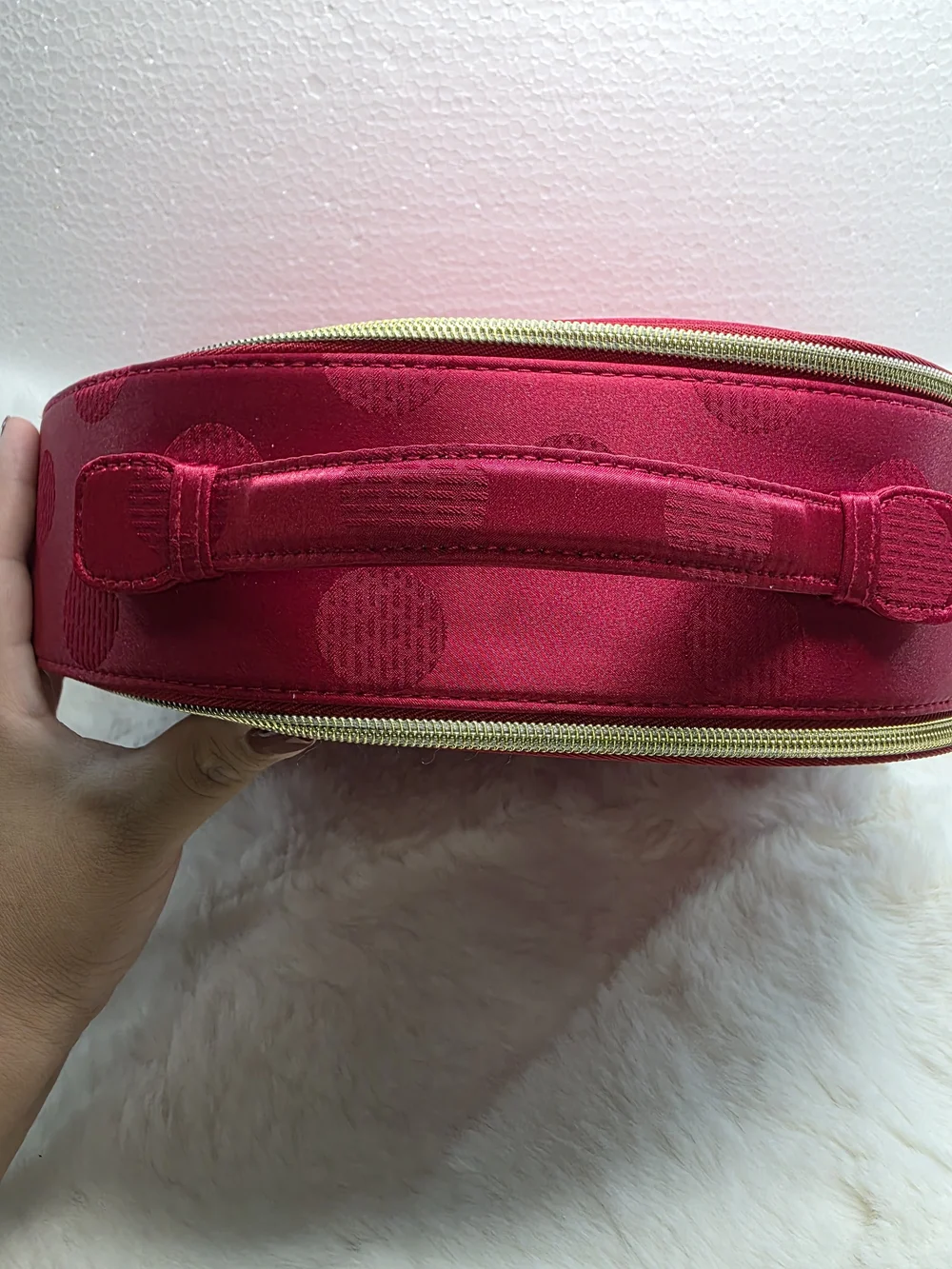 Estee Lauder Red Polka Dot Cosmetic Pouch with Gold Zippers
